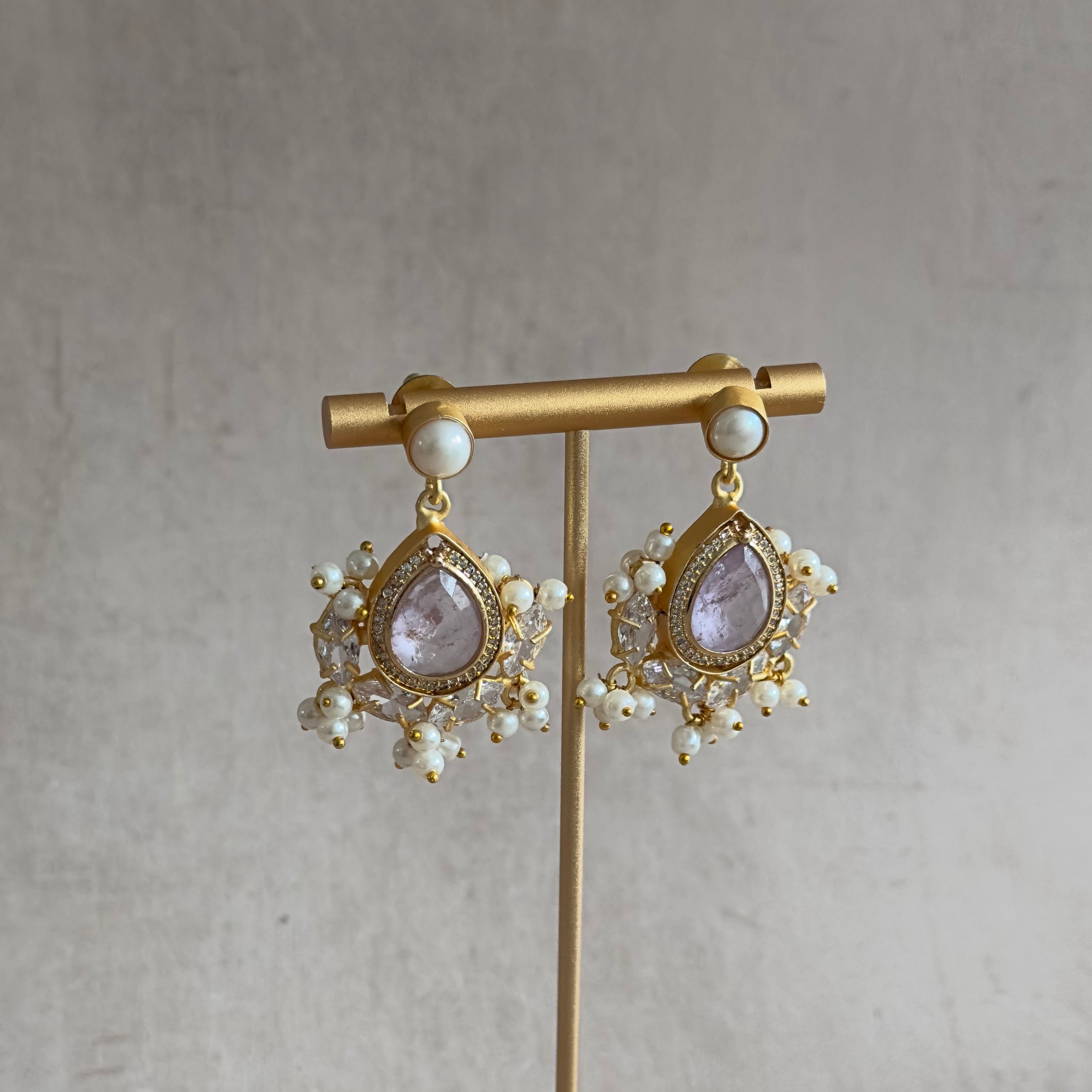 Lilac Crystal Pearl Drop Earrings - Ahseya & Co
