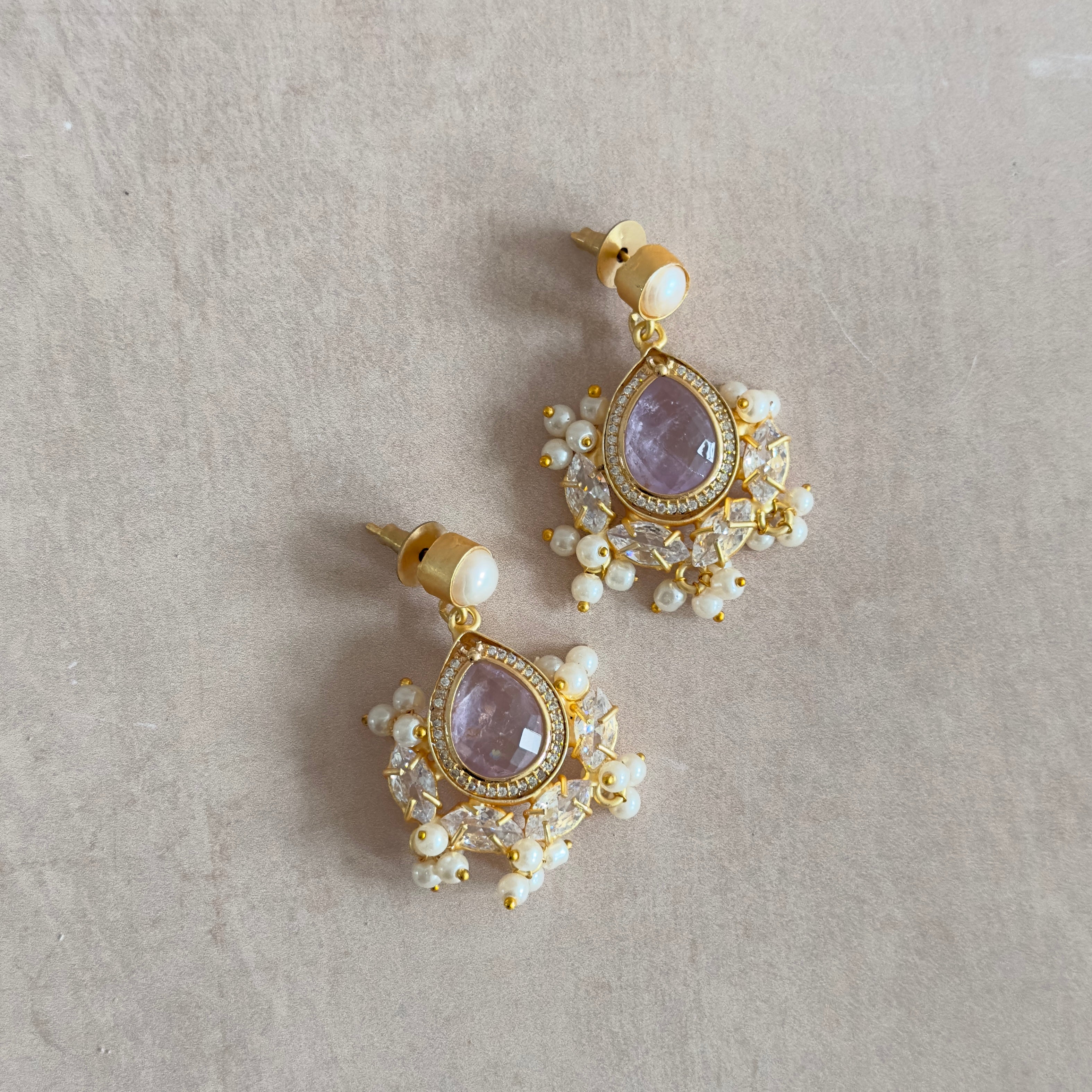 Lilac Crystal Pearl Drop Earrings - Ahseya & Co