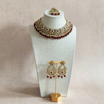 Anum Maroon Crystal Necklace Set - Ahseya & Co