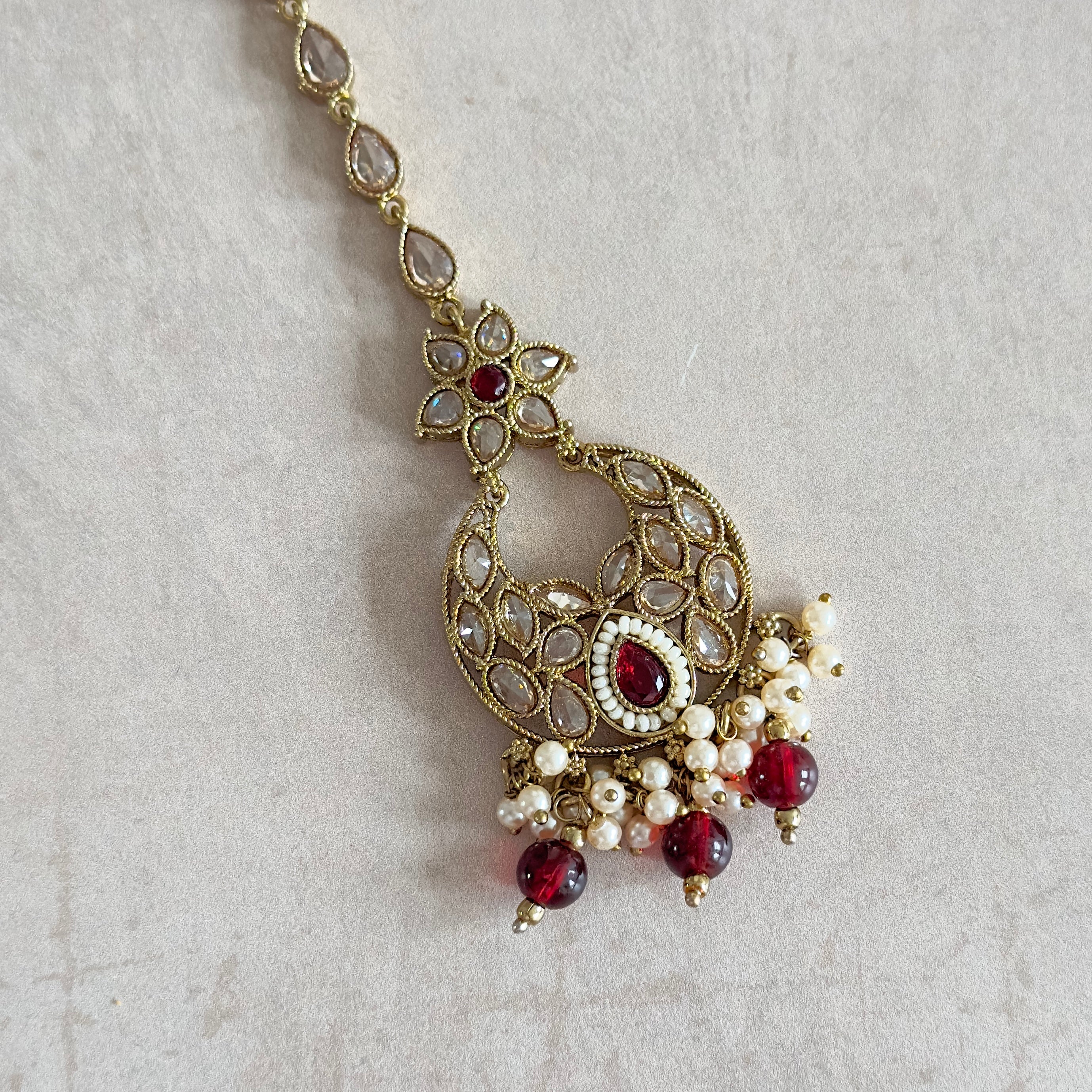 Anum Maroon Crystal Necklace Set - Ahseya & Co