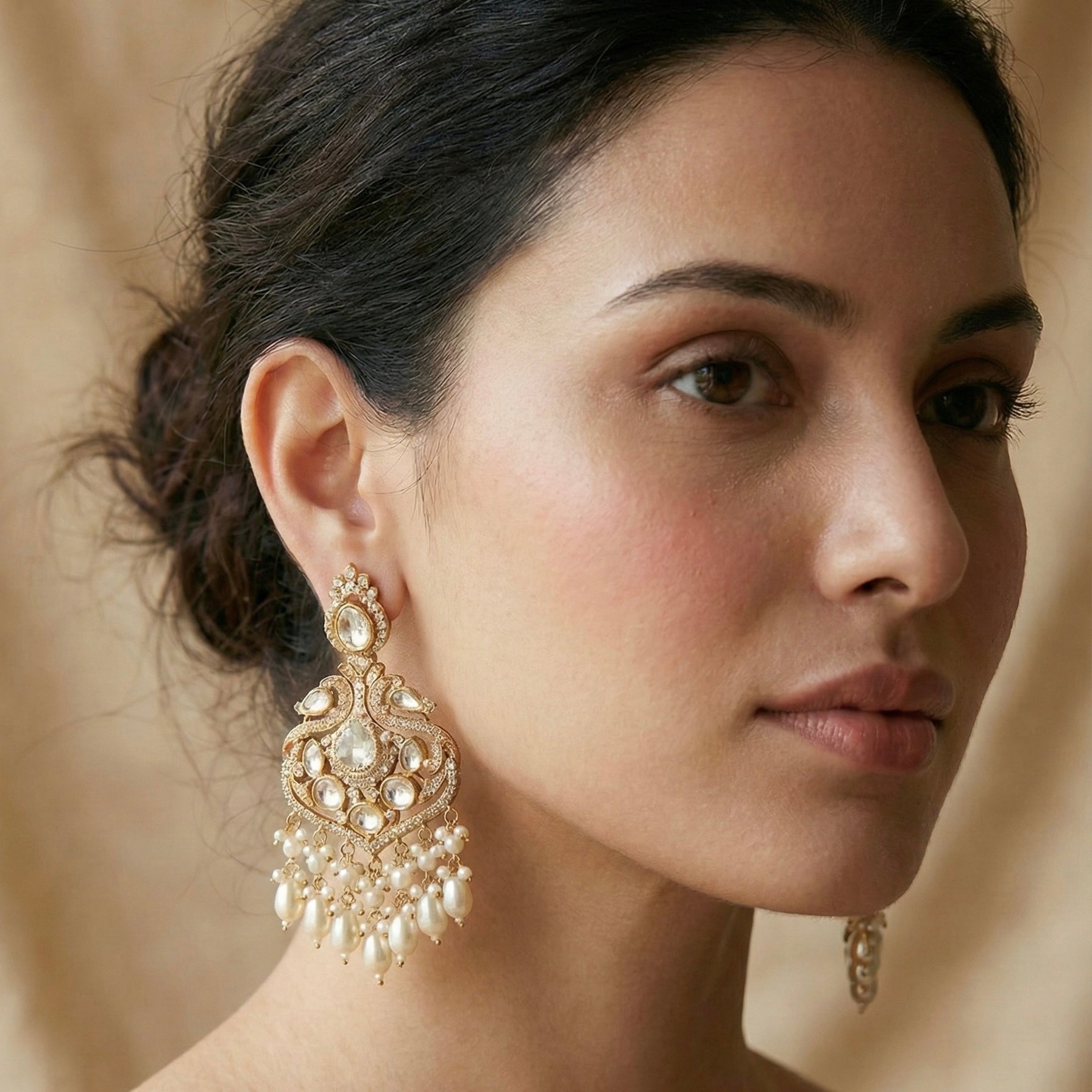 Elora Pearl Kundan Drop Earrings - Ahseya & Co
