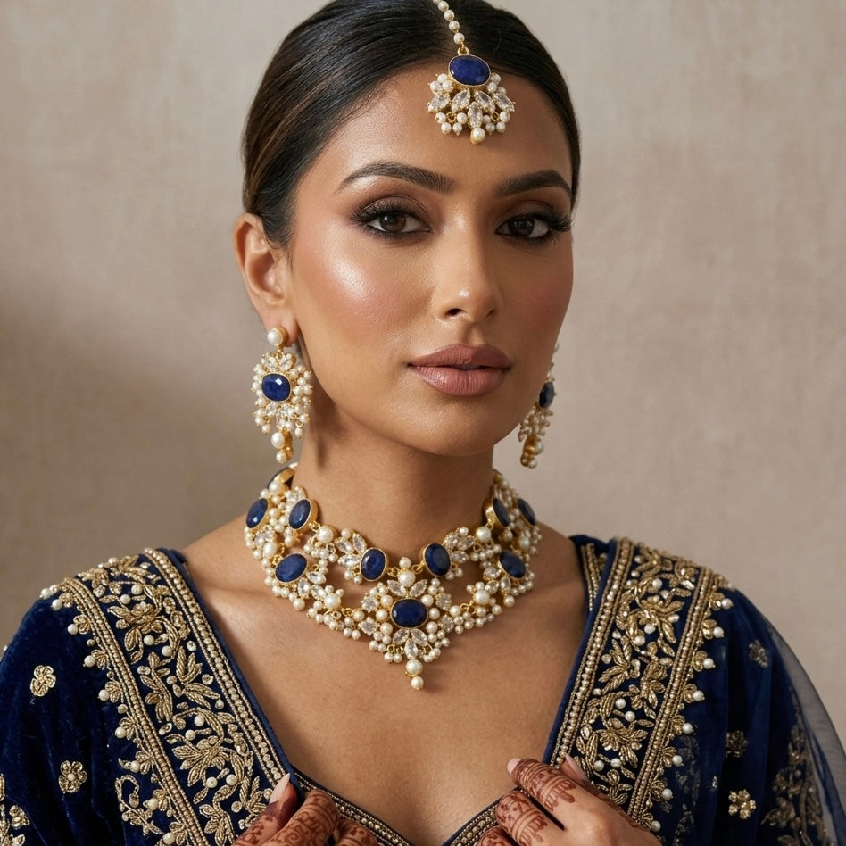 Athena Navy Blue Necklace Set - Ahseya & Co