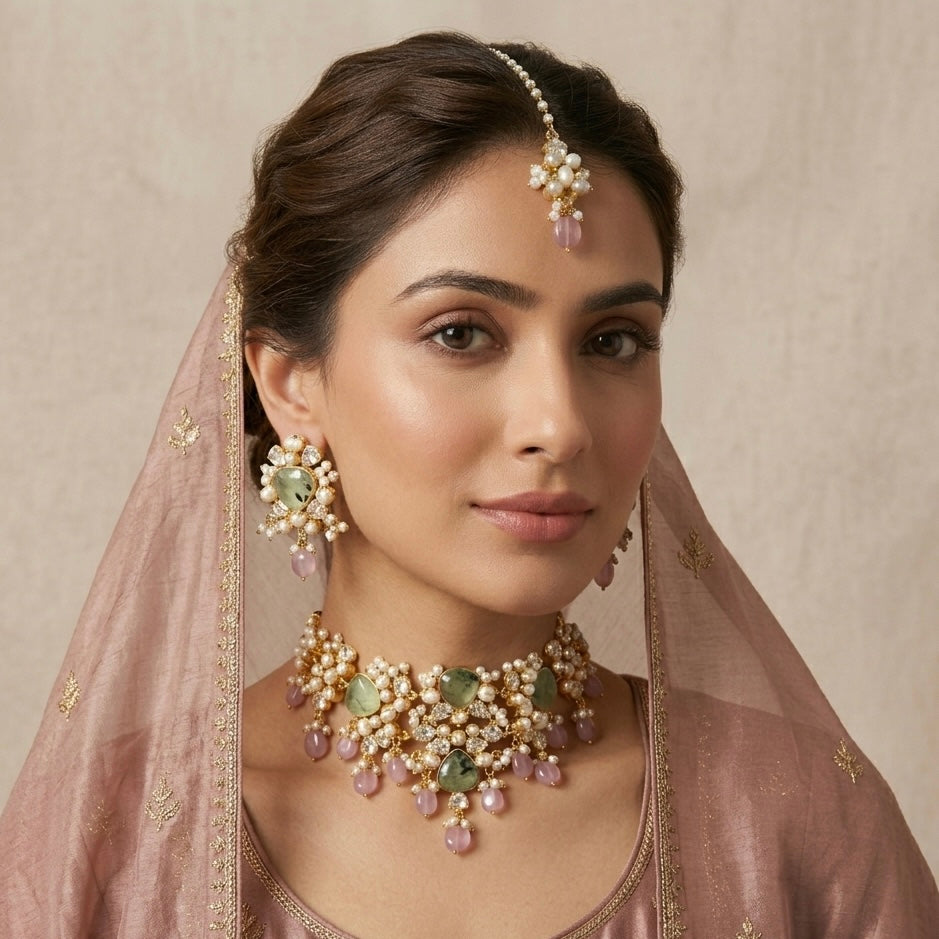 Dania Olive Pink Choker Set - Ahseya & Co