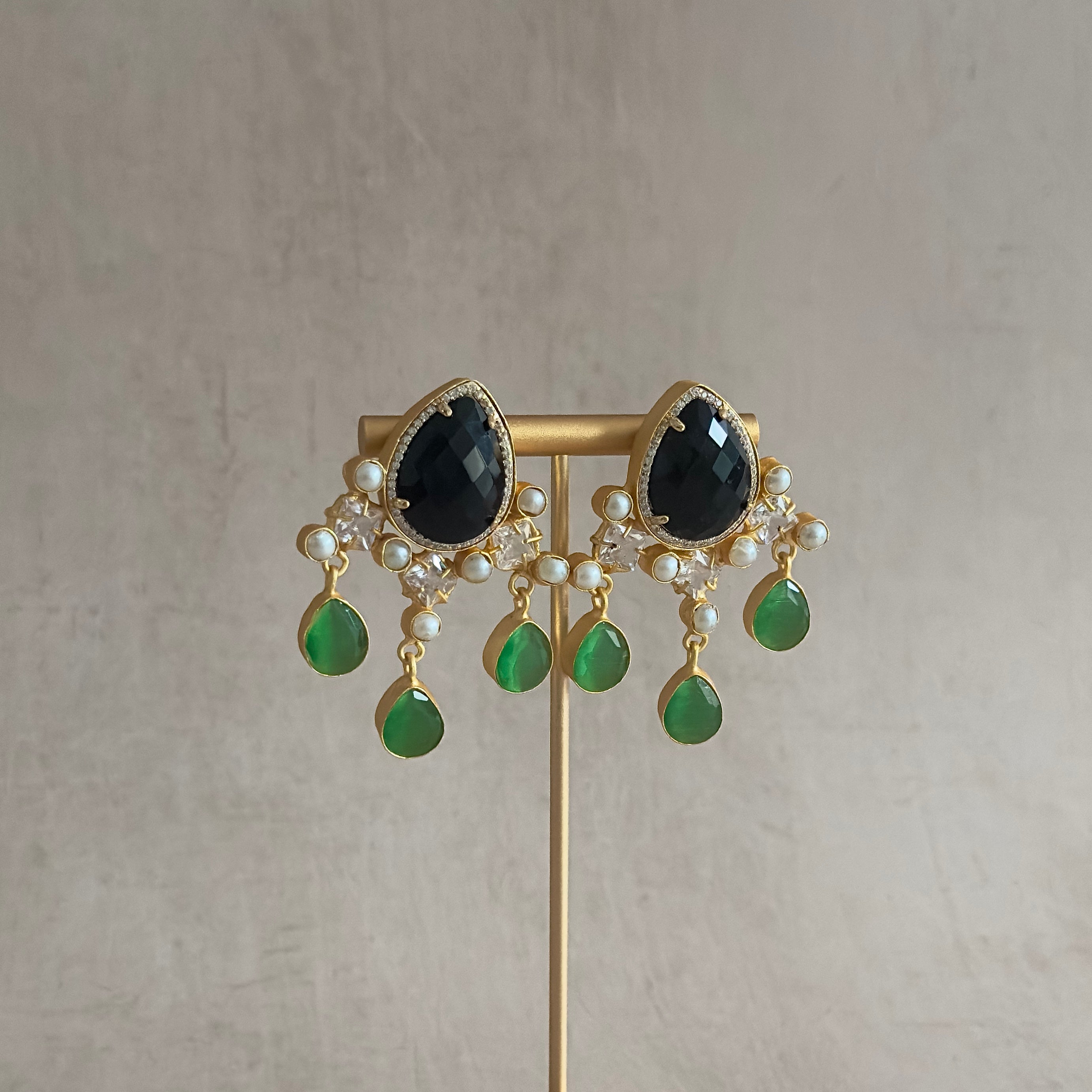 Naina Green Crystal Drop Earrings - Ahseya & Co.