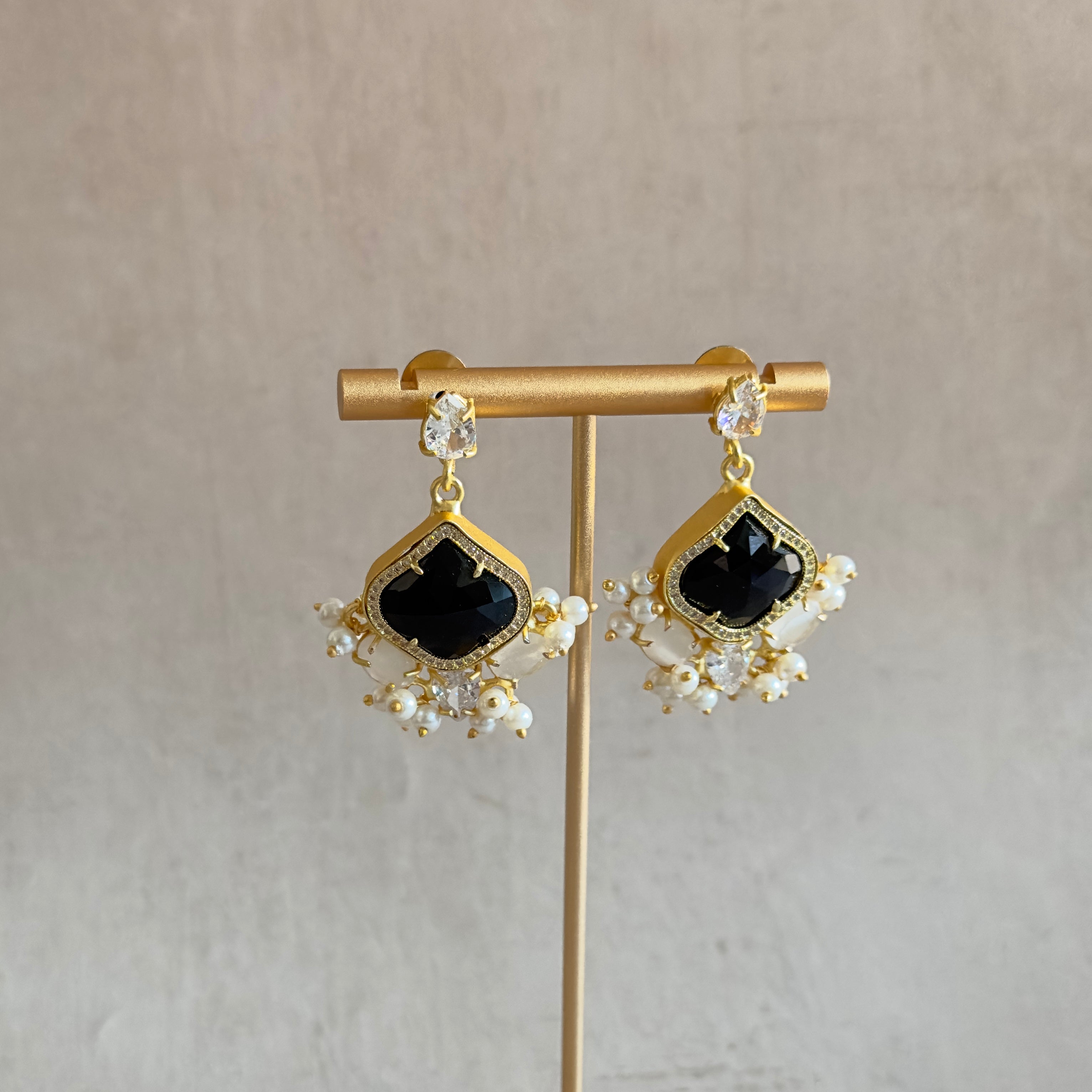 Black Grey Crystal Drop Earrings - Ahseya & Co
