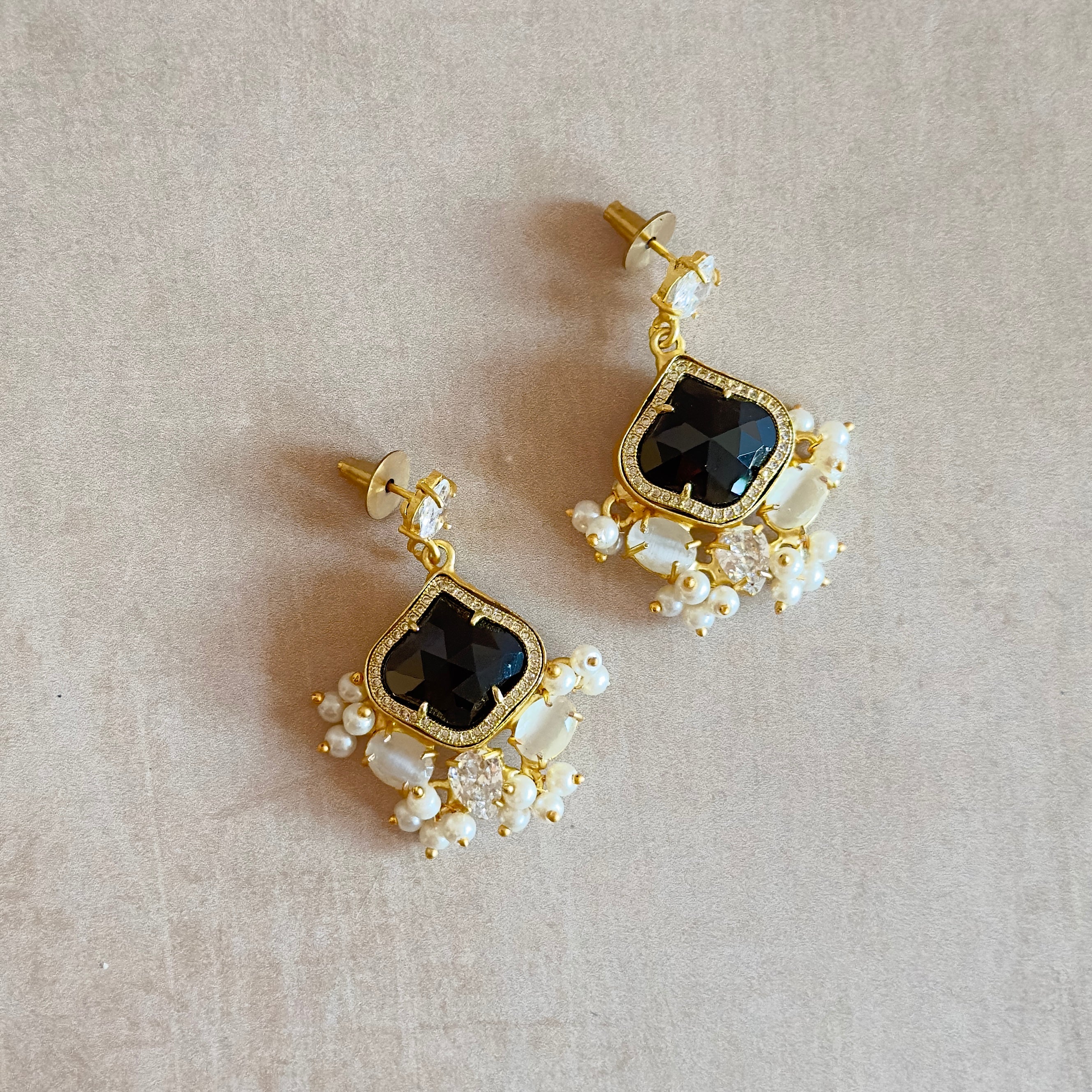 Black Grey Crystal Drop Earrings - Ahseya & Co