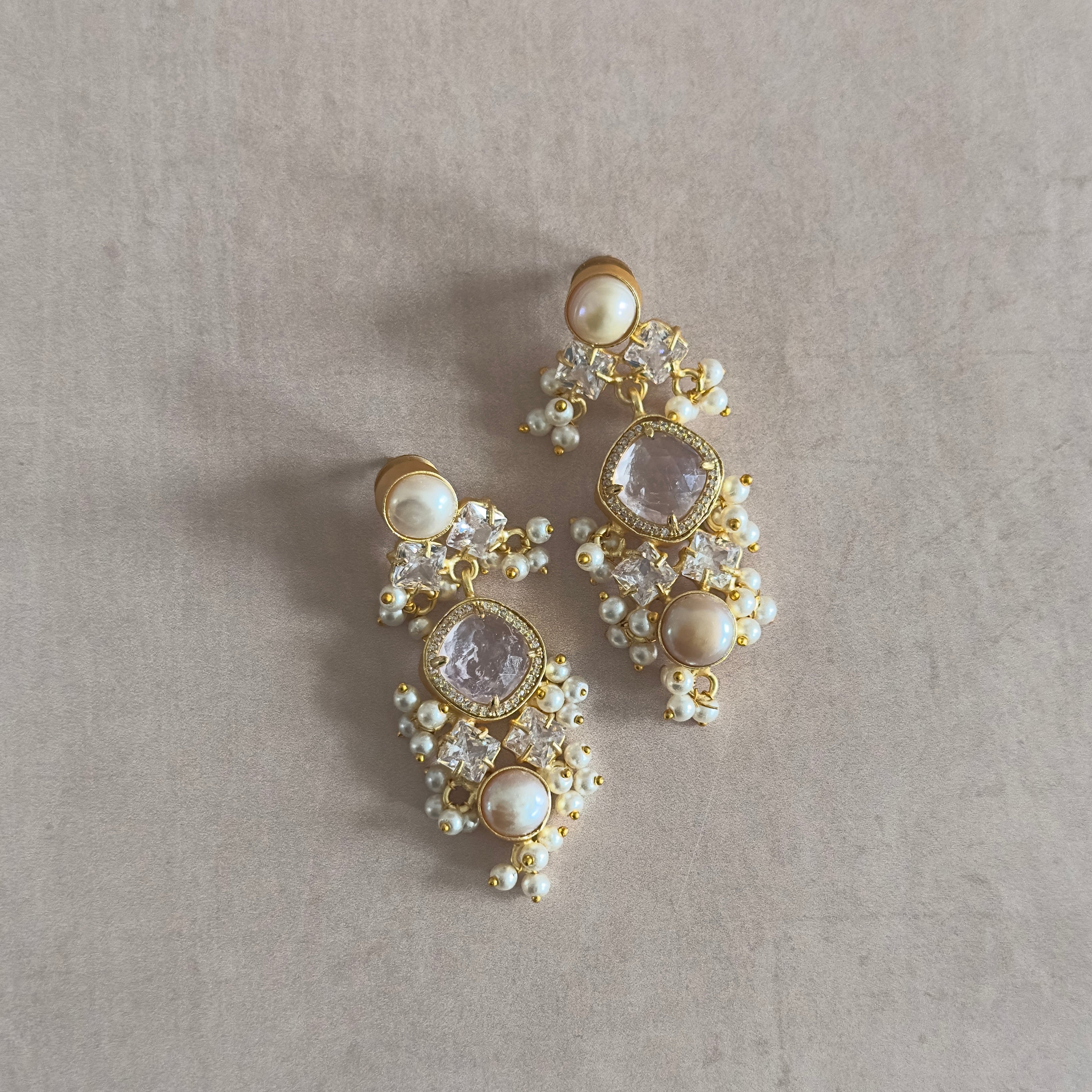 Sana Pearl Crystal Drop Earrings - Ahseya & Co.