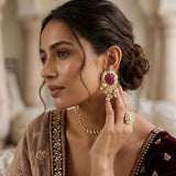 Elva Fuchsia Kundan Stud Earrings