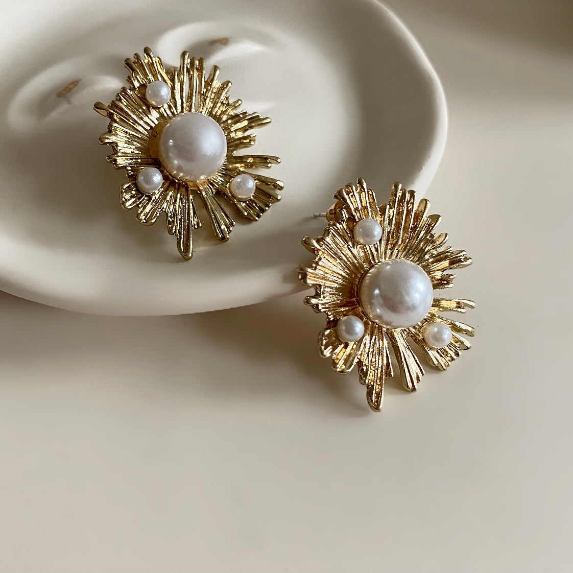 Gold Pearl Stud Earrings - Ahseya & Co.